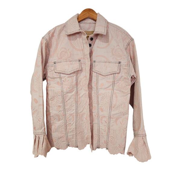 Aje Epacris Embroidered Denim Jacket Pink Size 12 NWOT - Picture 2 of 7